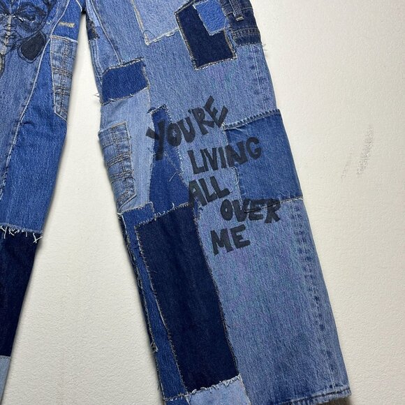 TERRIFIED CREATURE Custom Made DiY Patchwork Women 30 Denim Jean Pant Button Fly - Picture 10 of 16
